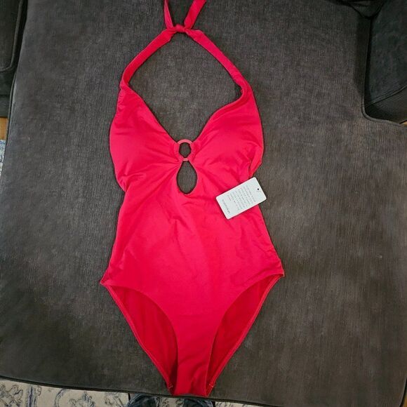 Sea Level Eco Essentials Red Keyhole Halter One-Piece Swimsuit Size 12 - Picture 8 of 13